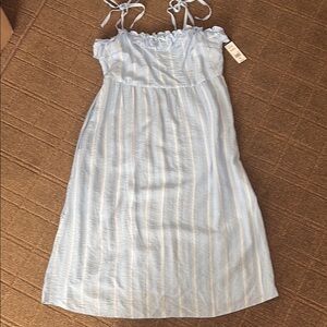 BCBGParis. Baby light blue and white striped  dress women’s size 12/14